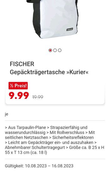 FISCHER Gepäckträgertasche Kurier, Fahrradtasche, wasserdicht, 18 Liter,  Kaufland | mydealz