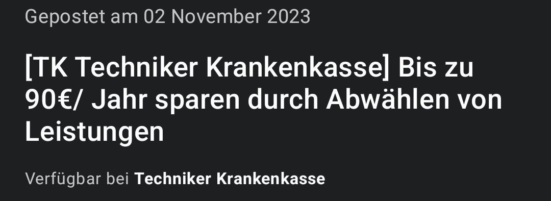 Bis zu 90 Prmie pro Jahr bei TK durch Abwhlen von Leistungen | mydealz