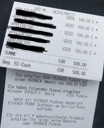 Penny] 20-fach Payback Punkte auf Apple Gift Cards Guthaben