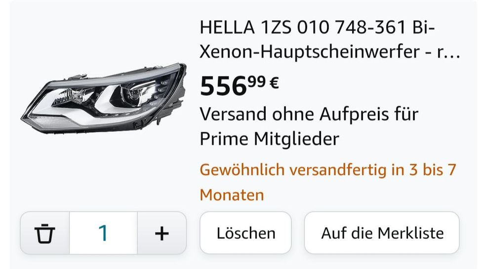 Bi-Xenon Scheinwerfer Hella D3S/LED TGFL rechts passt für VW