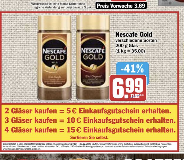 [Rewe] Nescafé Gold Aktion: Bis zu 15€ Einkaufsgutschein beim Kauf ...