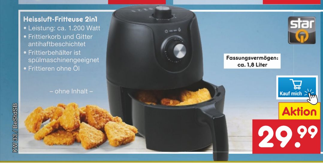 SILVERCREST Heißluftfritteuse Fritteuse Touchscreen Digital 1350 Watt 2,5  Liter