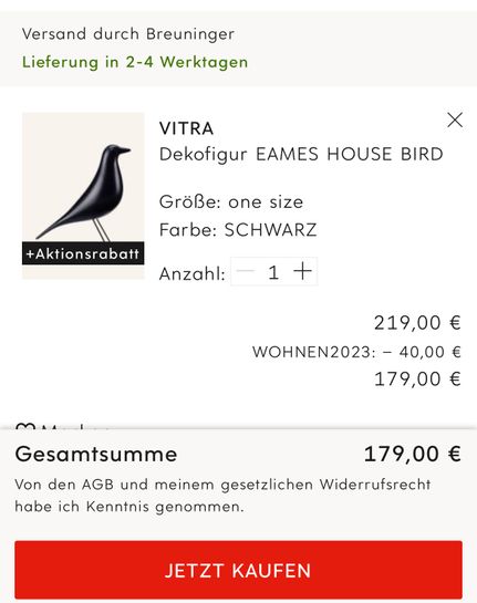 Special Eames Edition grün mydealz Bird Vitra House |