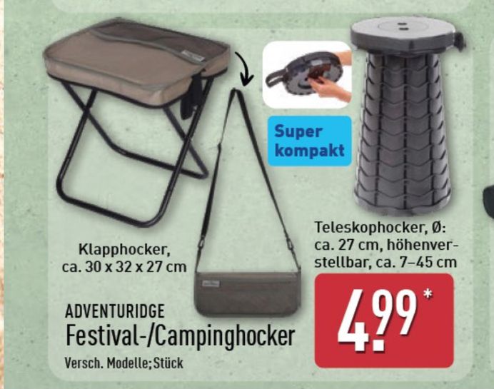 Camping-Stuhl 120 kg, faltbar  72x90x52 cm, ab ALDI SD, ab 23.5, 5,99  -  mydealz