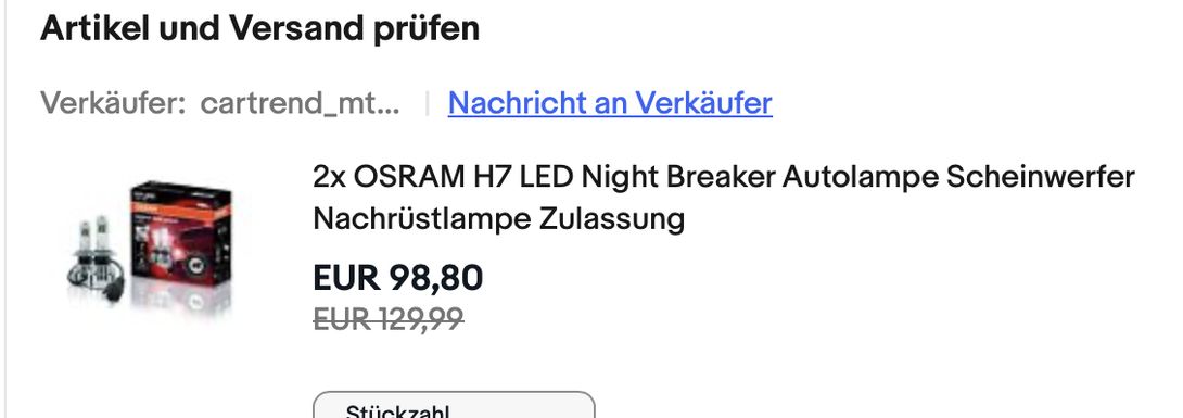 2x OSRAM H7 LED Night Breaker Autolampe Scheinwerfer Nachrüstlampe Zulassung