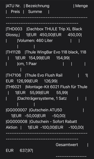 ATU] Dachbox THULE Trip XL Black Glossy, Volumen: 460 Liter + 50