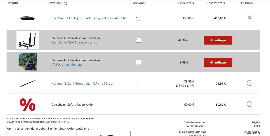 ATU] Dachbox THULE Trip XL Black Glossy, Volumen: 460 Liter + 50 EUR Rabatt  bei gleichzeitigem Kauf eines Dachträgers (Filial-Abholung)
