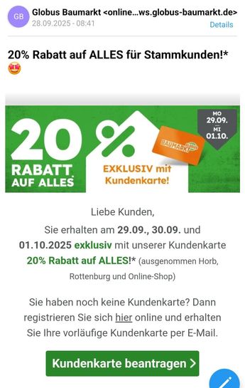 Erstaunlich Globus Baumarkt Kundenkarte Ebenbild