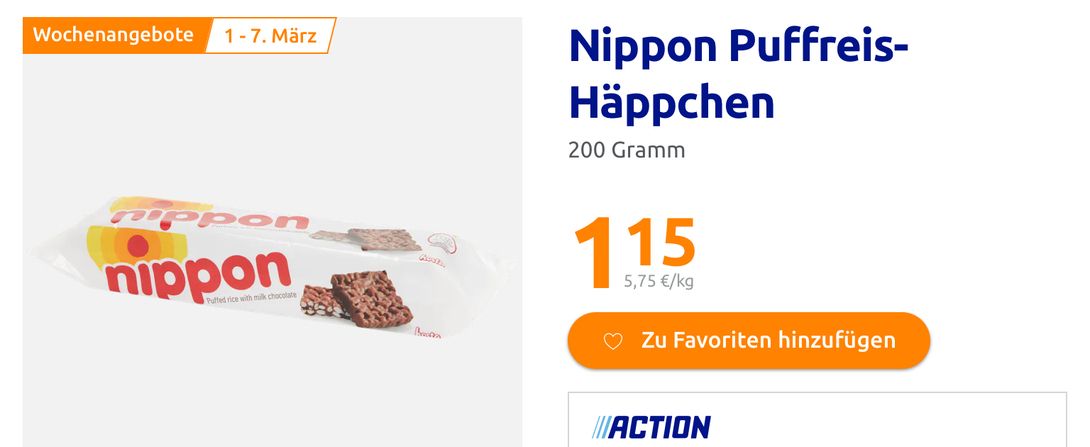 hosta NIPPON 225g Puffreis mit Schokolade (4,40€/kg) mit LIDL Plus