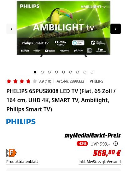 Philips 65PUS8008 Ambilight 65 LED UltraHD 4K HDR10+