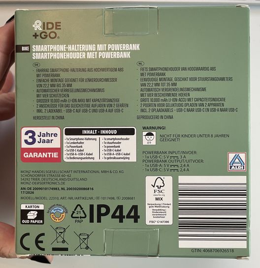 RIDE+GO Modell 22310: Fahrrad-Halterung mit 10.000 mAh Powerbank bei ALDI  Nord - 24,99  | mydealz