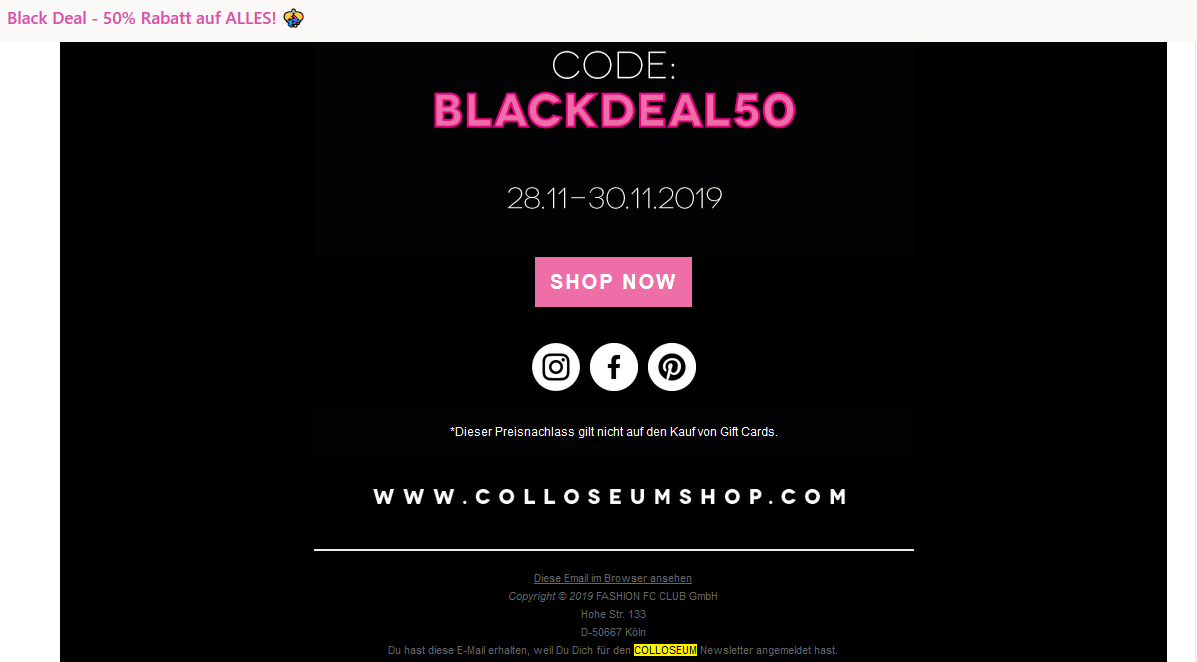 Black Week 50 Im Colloseum Onlineshop Black Deal Rabatt Damen Kleidung Mydealz De