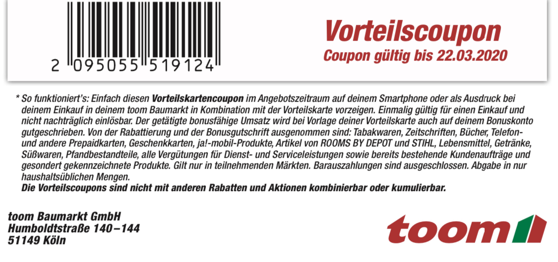 Toom Vorteilskarte 10 Gs Bei 50 Umsatz Mydealz De