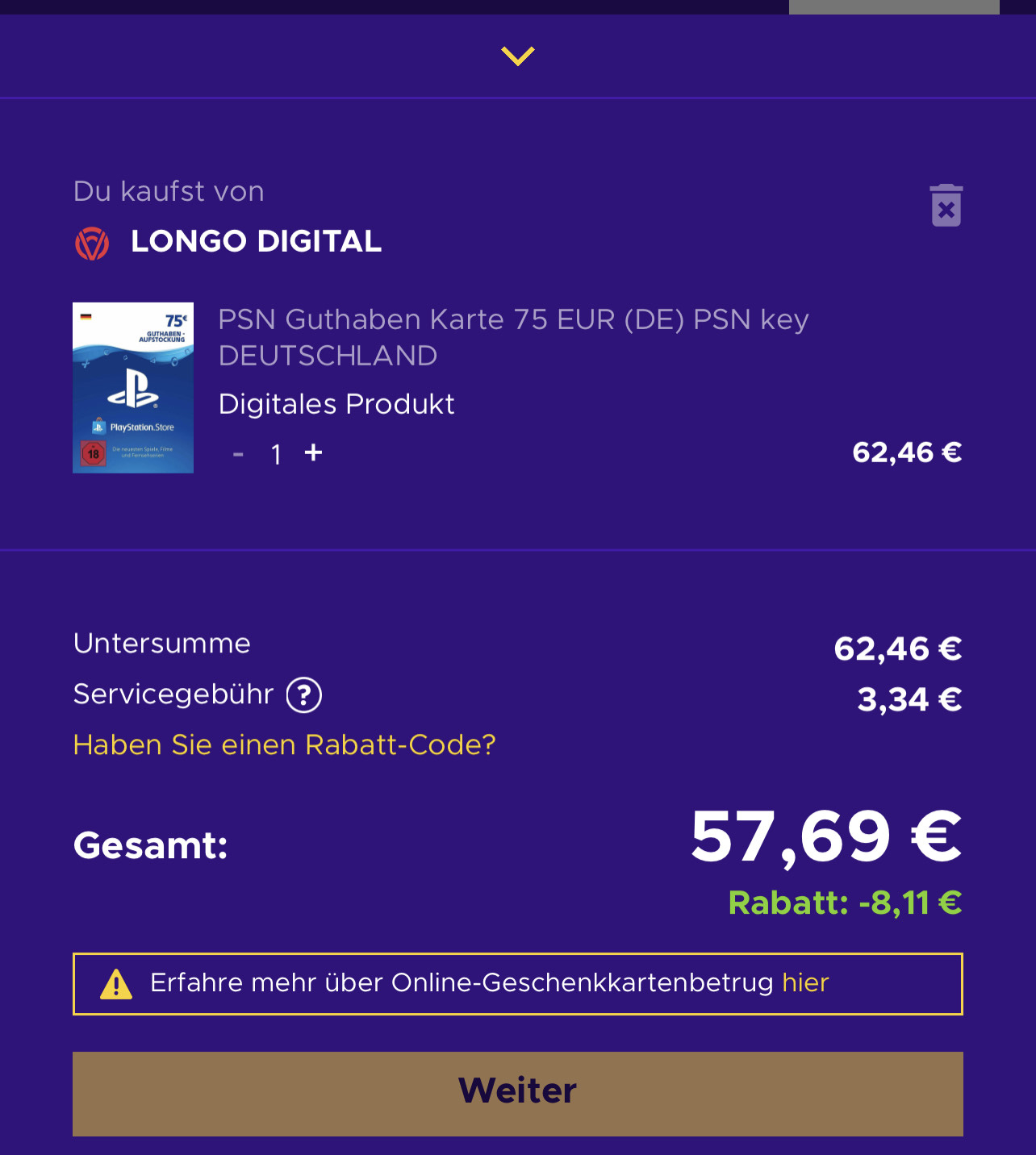 75€ PlayStation Store Guthaben für 57,69 (Psn Deutschland) mydealz.de