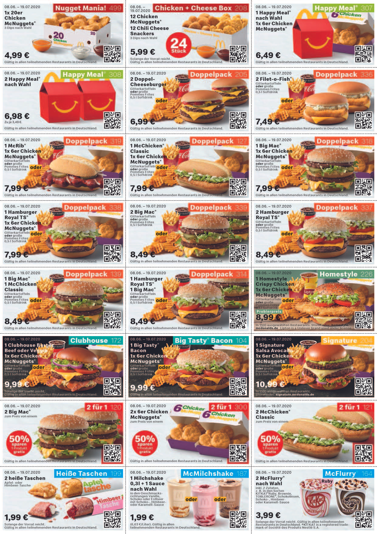 [McDonald's - Coupons vom 02.06. - 19.07.] z.B. 20er Chicken McNuggets