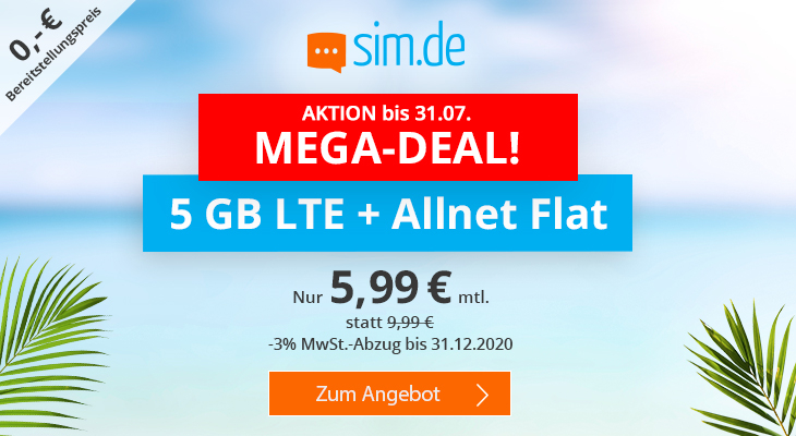 5GB LTE (50 Mbit/s) Tarif von sim.de für mtl. 5,99 ...
