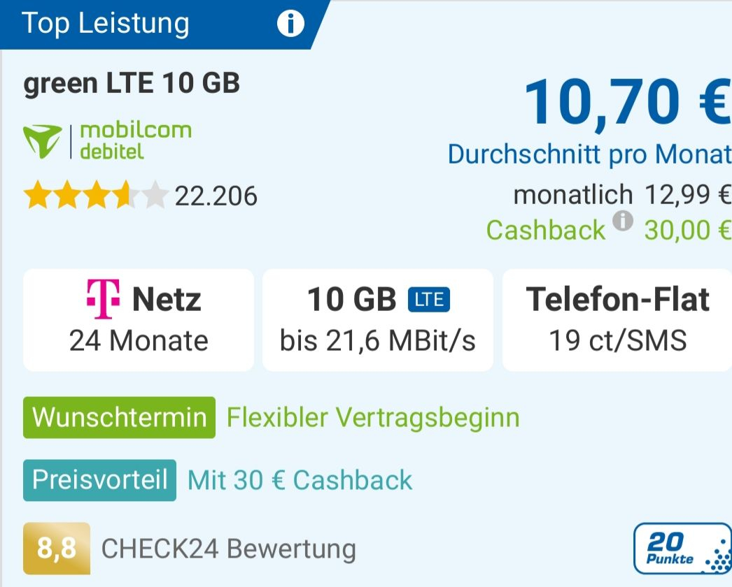 SIM ONLY Debitel Telekom green LTE (10GB LTE, Allnet ...