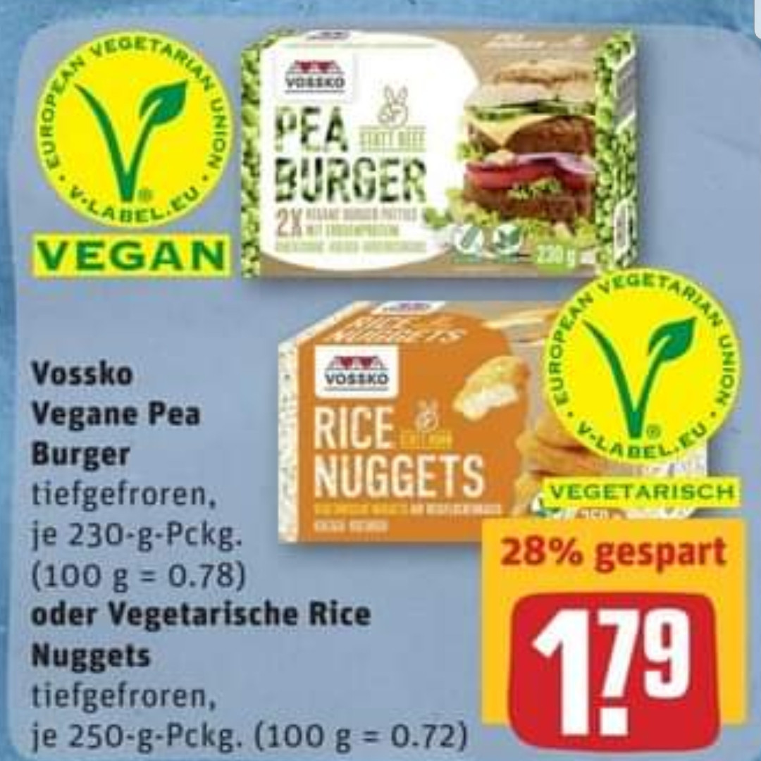 Vossko Pea Burger Vegan 2 Stuck 230g Packung Fur 1 79 Rewe Rice Nuggets Vegetarisch 250g Fur 1 79 Mydealz De