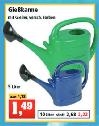 Gießkanne (verschiedene Farben) 5 Liter für 1,49 Euro oder ...