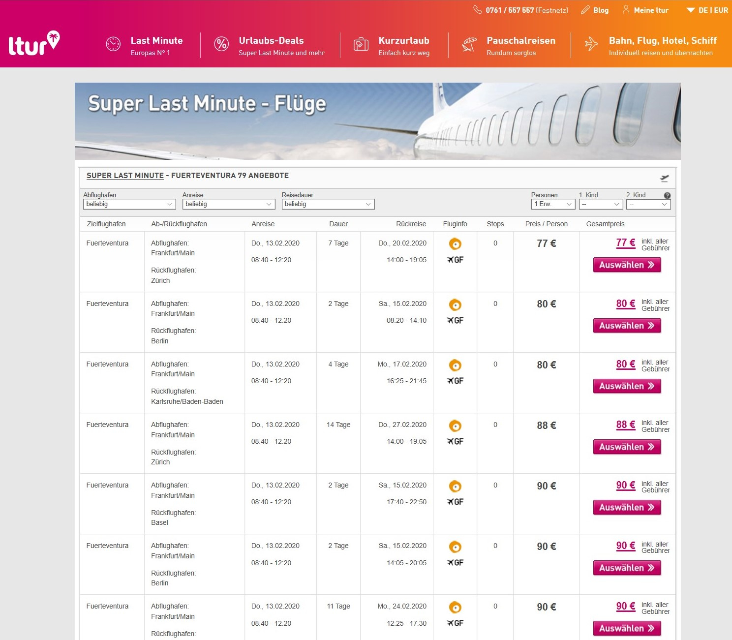 Ltur Last Minute Flug Von Frankfurt Nach Fuerteventura Fra Fue