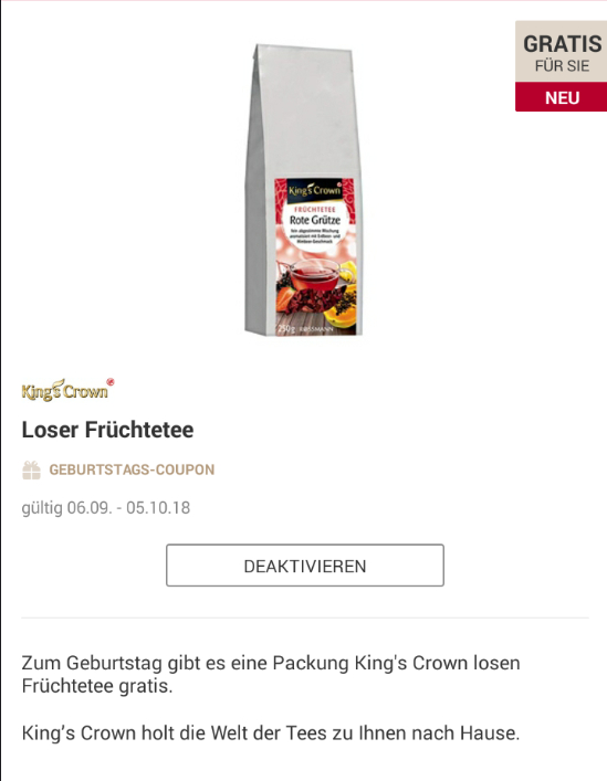 Rossmann App Geburtstagsgeschenk Kings Crown Fruchtetee September Mydealz De