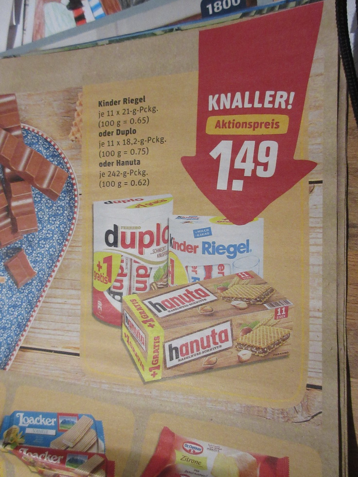 Rewe Duplo / Kinder Riegel & Hanuta mit eventuell Bahn