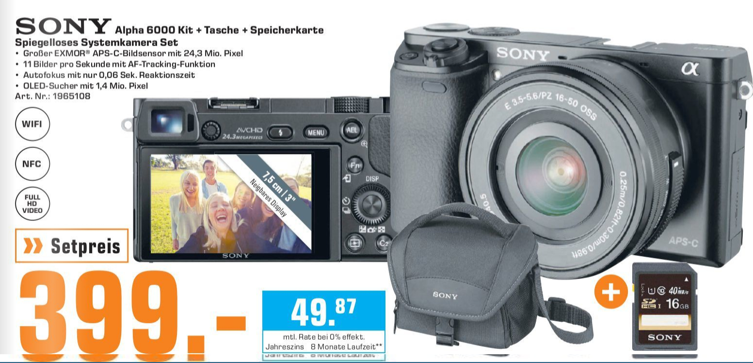 [Lokal: Saturn Pforzheim] SONY Alpha 6000 Kit Systemkamera 24.3