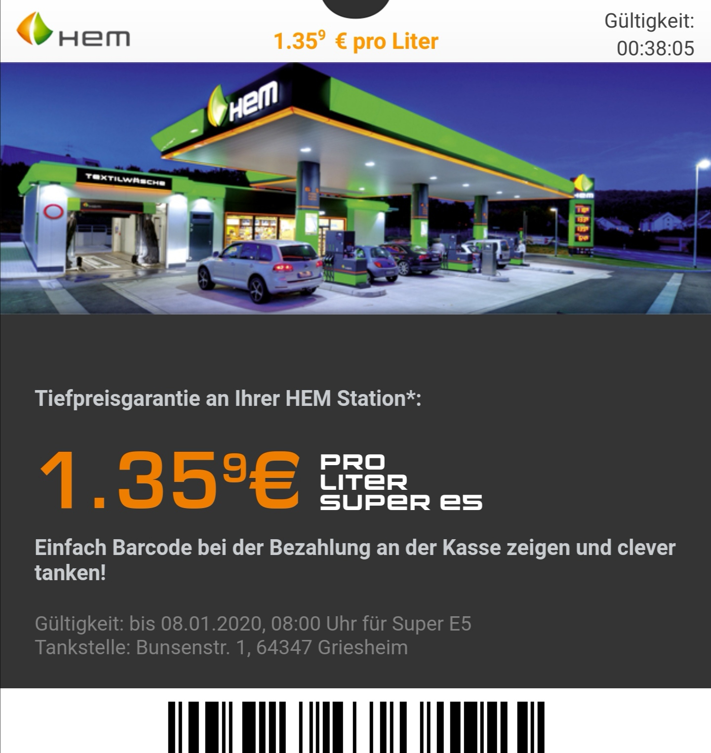 Super E5 in Darmstadt dauerhaft für 1,359 EUR durch clever-tanken.de