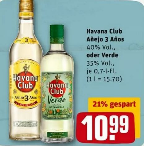 Rewe Verschiedene Sorten Rum Havana Club Und Bacardi 0 7l Fur 10 99 Eur Mydealz De
