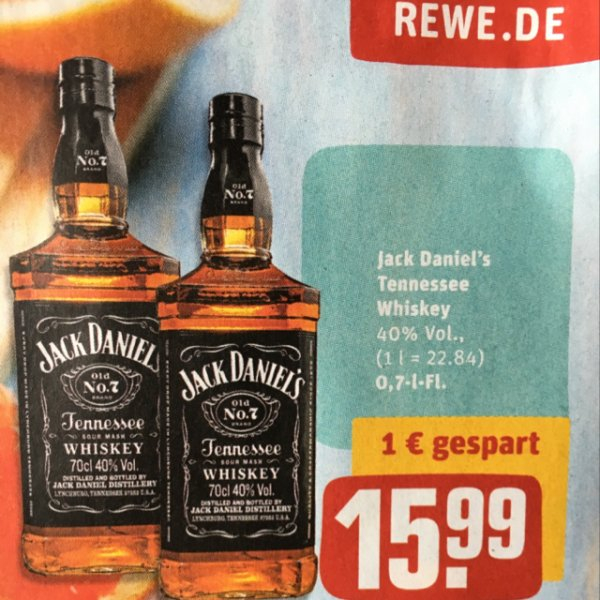 Rewe Jack Daniels Whiskey 07l Für 1599 Mydealzde