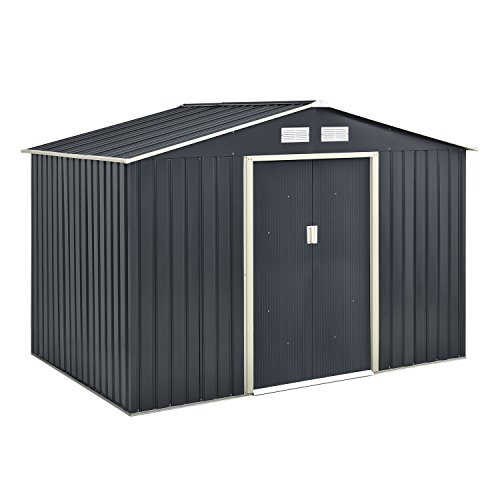 Juskys Metall Gerätehaus XL mit Satteldachdach, Schiebetür ...