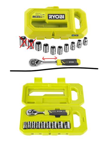 RYOBI 11-teiliges Steckschlüssel-Set – 1/2 Zoll Antrieb, Schlagfeste SAE Nüsse, In Aufbewahrungskoffer