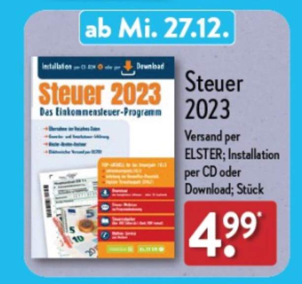 Buhl Nord Aldi & Süd mydealz Steuer-Software Einkommensteuer 2023 Aldi 2024] 21.12. [entspricht Tax | 27.12