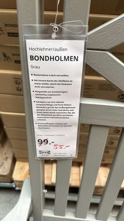 IKEA Bondholmen Gartenstuhl Hochlehner außen, grau (Lokal Duisburg)