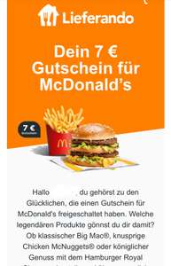 [Lieferando] 7€ McDonald’s Gutschein (15€ MBW) über Newsletter (personalisiert)