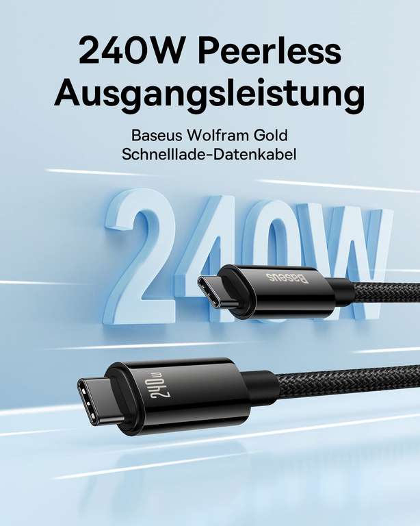 [Prime] Baseus USB-C auf USB-C Kabel, PD 3.1, 1m, 240W, Schnellladekabel (2m für 10,10 €)