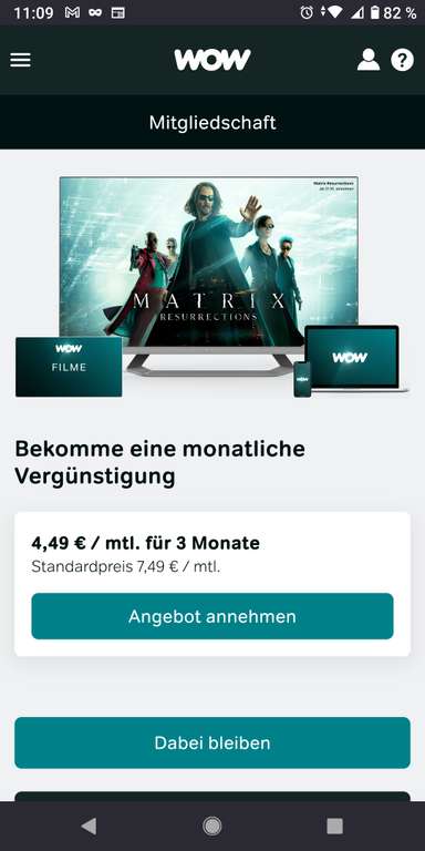 Nur Bestandskunden (personalisiert) 3 monate WOW TV Filme für 4,49€ /mtl. (ggf auch Serien für 2,49€ /mtl.)