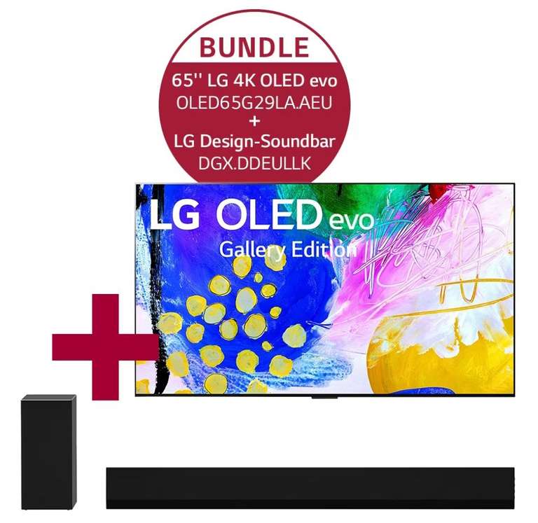 [Neukunden] Bundle + 200€ CB: LG OLED65G29LA TV (65", OLED, 120Hz, 4x HDMI 2.1) & DGX Soundbar mit drahtlosem Subwoofer (420W, Dolby Atmos)