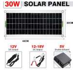 30 W Solarpanel 12 V ohne/mit Controller (60 A, 100 A) für € 14,85/17,71 aus der EU