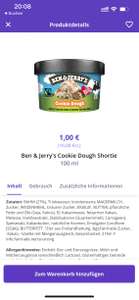 getir: 1€/Stk Ben and Jerry‘s Cookie Dough Shortie (100ml)