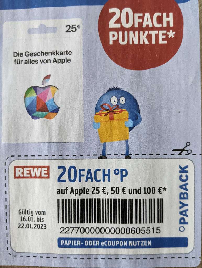 Apple Geschenkkarten: 20-fach Payback-Punkte bei Penny › Macerkopf