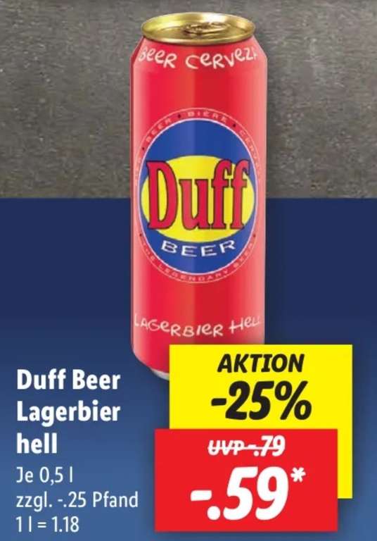 [LIDL] Duff-Lagerbier in der 0,5l-Dose für 0,59 € (Filiale)