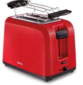 TEFAL Toaster Doppelschlitz mit 7 Bräunungsstufen inkl. Brötchenaufsatz in rot | Leistung: 800 W | Herausnehmbare Krümelschublade