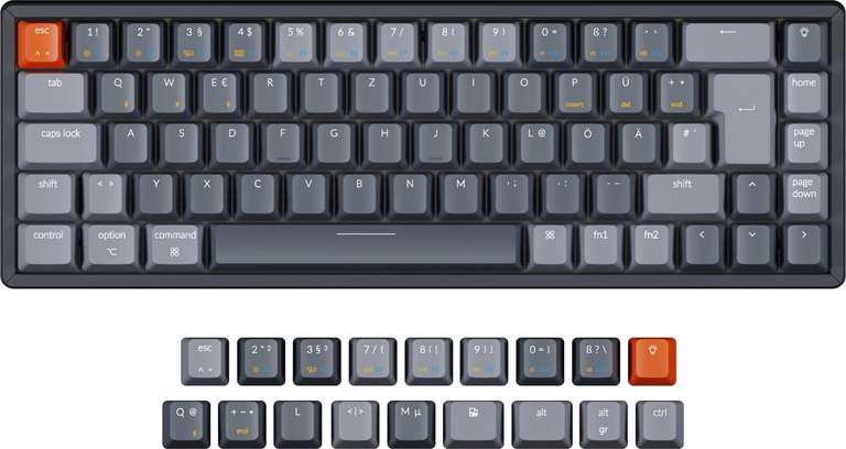 Keychron K6 mechanische Tastatur | Aluminiumgehäuse | 65% | RGB LEDs | USB-C, Bluetooth | Gateron KS-8 Red, Brown oder Blue Switches