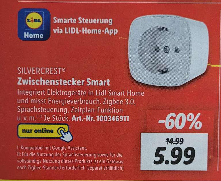 Silvercrest Zigbee 3.0 Smart Zwischenstecker mit Energiemessung bei Lidl für 5,99 € + 5,95 € Versand