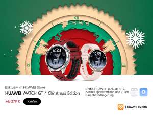 Huawei Weihnachtsangebote: z.B. Watch GT 4 Christmas Edition 46mm + FreeBuds SE 2 | Huawei MatePad 11.5 8/128GB + Tastatur + Stift |