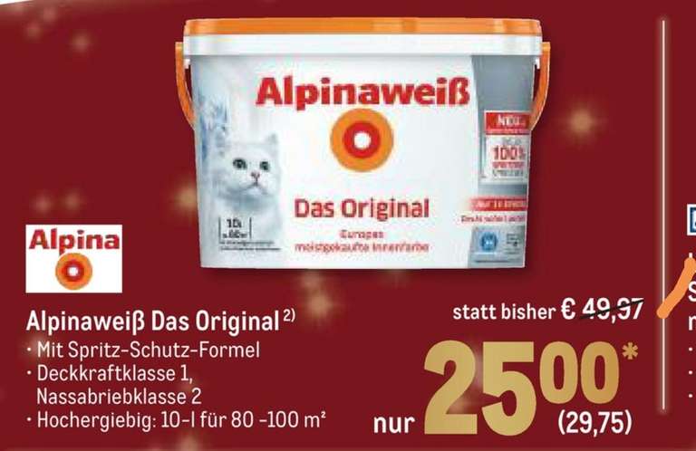 [Metro 08.12. - 21.12.] Alpinaweiß "Das Original" (mit Katze) 10l für 29,75 € brutto