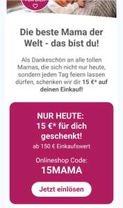 15€ ab 150€ heute im BabyOne Online-Shop