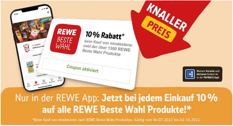 Rewe App: 10 % auf alle "Rewe beste Wahl" Produkte ab 2 Artikeln