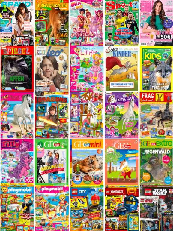 33 Kinderzeitschriften Abos mit bis zu 47% Rabatt oder hohe Prämie: GEOLino, Lego Hefte, Bravo Hefte, Playmobil, Zeit Leo, Bibi & Tina,